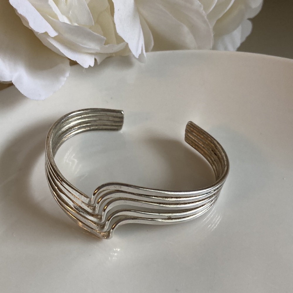 Silver wave cuff bracelet, adjustable sizing
